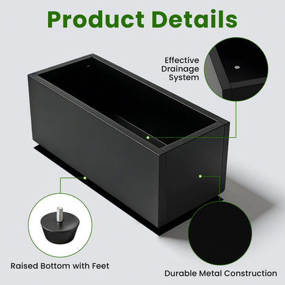 XHIKOWAT Large Rectangular Metal Planter Boxes - 35" Lx15 Wx15 H Balcony Flower Bed with Drainage Holes & Raised Bottom for Outdoor Indoor Garden Patio Porch Lawn, Black