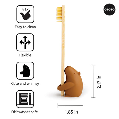 OTOTO Capybara Toothbrush Holder Set - Bathroom Organizer, Brush Holder, Funny White Elephant Gifts for Kids, Baby Gift (Capybrush)
