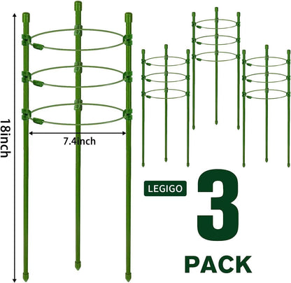 Legigo 3 Packs Plant Support Cages Tomato Cage for Garden- 18 Inch Adjustable Garden Cucumber Trellis Plant Stakes, Trellis Support Rings for Climbing Plants, Pots, Indoor Plants with 10 Plant Clips