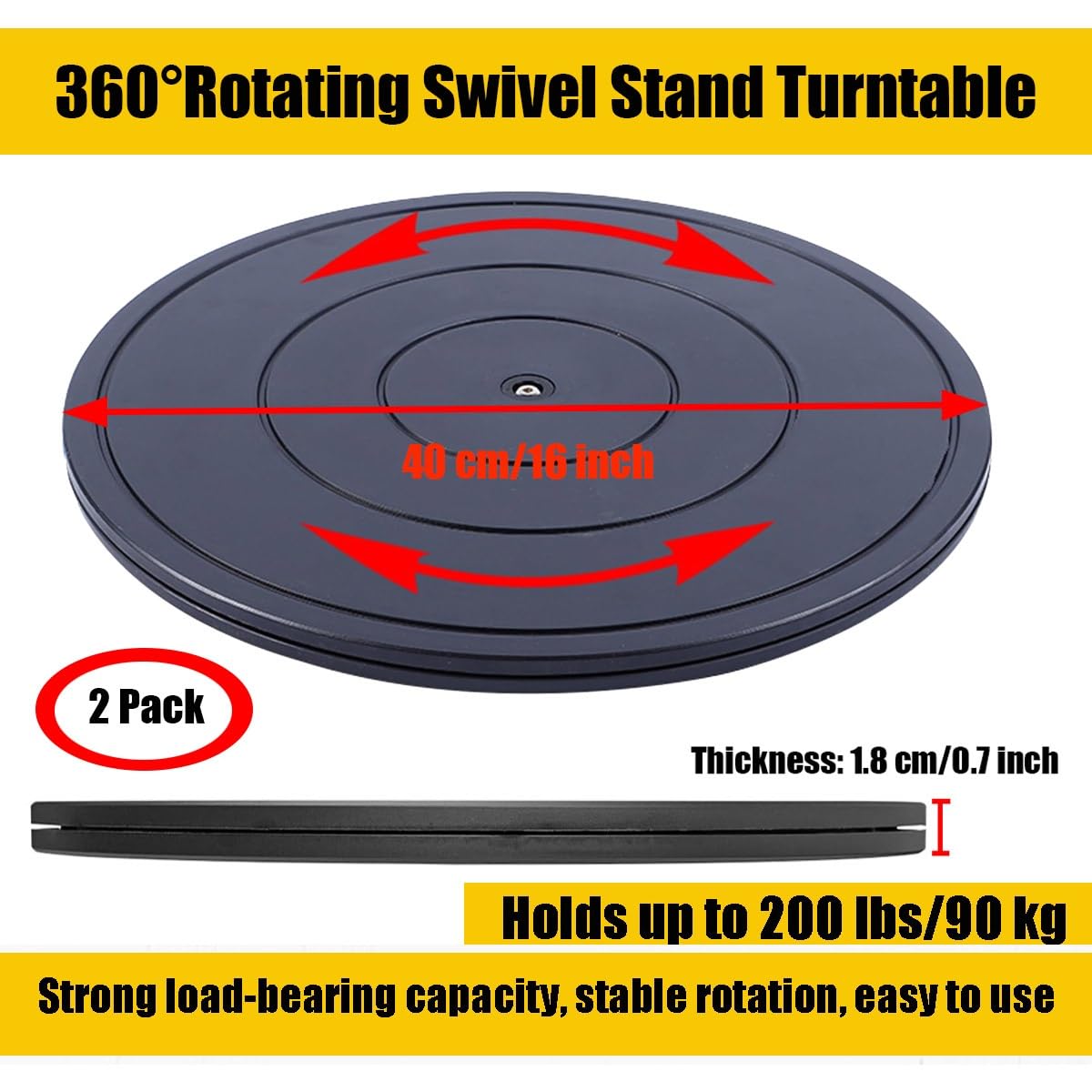 2 Pack Rotating Swivel Stand Turntable, Heavy Duty Swivel Base Rotating Platform with Steel Ball Bearings, Lazy Susan Round Rotating Stand for TV, Speakers, Bonsai, Sculpture