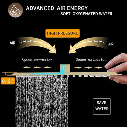 BESy 12 Inch Rain Shower Head, 12" Square Rainfall & High Pressure Stainless Steel Bath Showerhead, 1/16" Ultra Thin, Waterfall Full Body Coverage with Silicone Nozzle, Brushed Gold