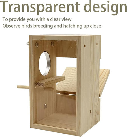 Parakeet Nesting Box, 7.87 X 4.72 X 4.72 inch Transparent Bird Nest Breeding Box with Perch Parrot Mating Box Wood Bird House Aviary for cage (S Vertical)