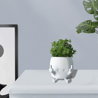 Smiling Plant Pot with Middle Fingers Up, Flower Pots for Succulents, Funny Resin Figure Planter Pot for Indoor Outdoor