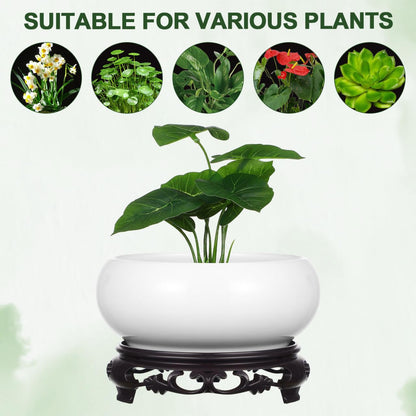 INOOMP 6.29 Inch Porcelain Hydroponic Planter Pot with Stable Base Ceramic Flower Pot for Indoor Outdoor Lotus Bowl Water Lily Plant Decoration