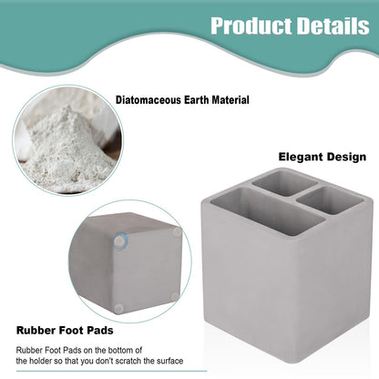 Diatomite Toothbrush Holders for Bathrooms, Electric Toothbrush and Toothpaste Holder 3 Slots Tooth Brush Organizer for Bathroom Countertop, Shower, Vanity - Dark Gray