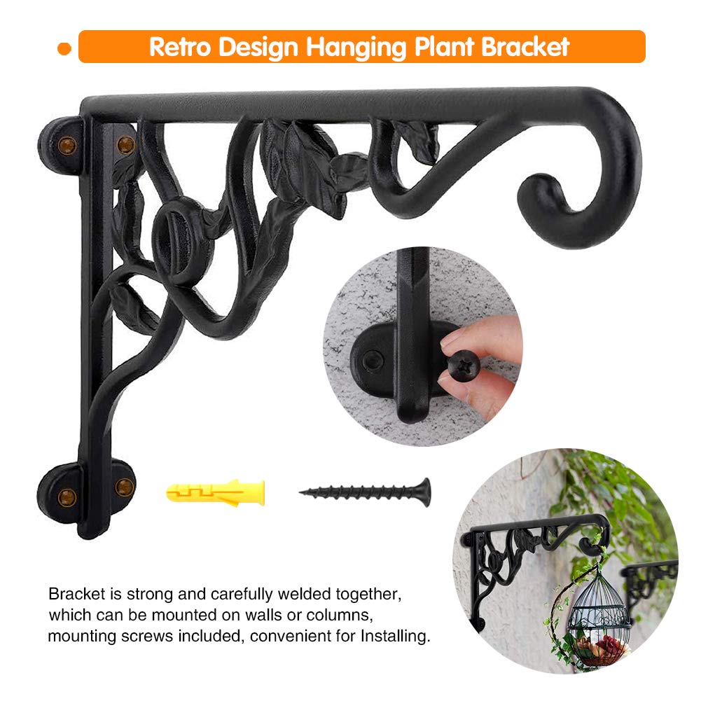 Heavy Duty Hanging Plant Brackets, 2pcs 13 Inch Hand Forged Iron Wall Mount Bracket Durable Rust-Resistant Plant Hanger Hook for Hanging Plants Bird Feeder Lantern Wind Chimes