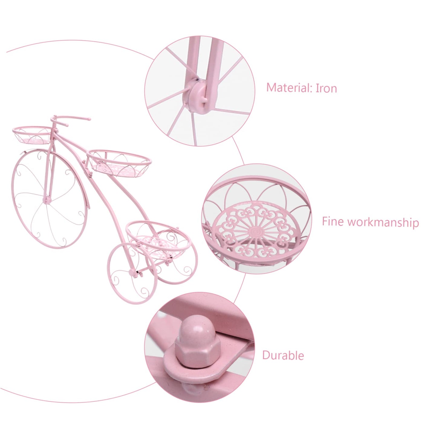 BCOATH Bicycle Plant Stand Multi-layer Flowerpot Rack Creative Iron Display for Balcony and Garden Durable and Unique Flower Holder Pink Color