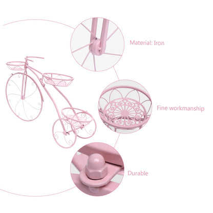 BCOATH Bicycle Plant Stand Multi-layer Flowerpot Rack Creative Iron Display for Balcony and Garden Durable and Unique Flower Holder Pink Color