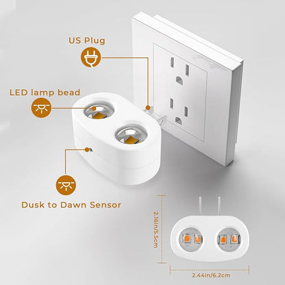 4 Pack Night Light, Plug-in Wall NightLights with Rotatable, Dusk to Dawn Sensor Auto On/Off, 5000K Daylight 100 Lumens, for Hallway Living Room Kitchen Garage Stairway