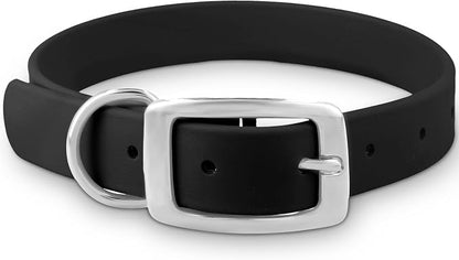 Regal Dog Products Large Black Dog Collar with Heavy Duty Double Buckle & D Ring | Vinyl Coated, Custom Fit, Adjustable Biothane Dog Collar | Chew Resistant Waterproof Collar for Dogs