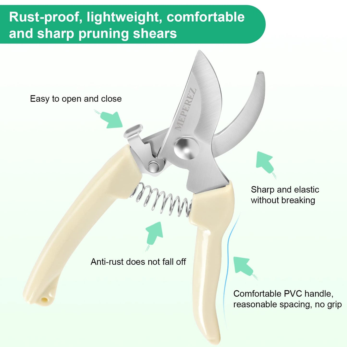 6PCS Premium garden shears, pruning scissors gardening tools, pruners for flower, bushes, rose and fruit tree, use for florist, yard and orchard the plant clippers, sharp steel anvil snips (white, 6)