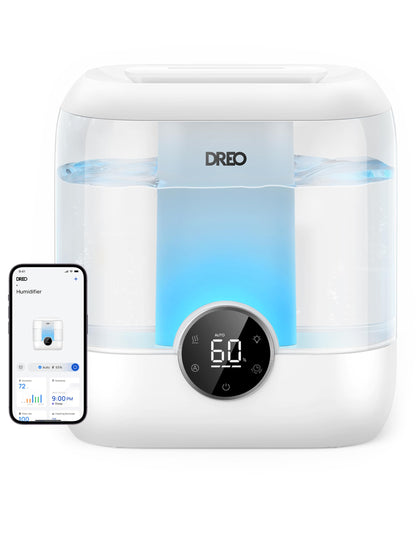 Dreo Smart Humidifiers for Bedroom, 6L Top Fill Supersized Cool Mist Humidifier for Large Room, 60 Hour Runtime, Quiet Ultrasonic Humidifier for Plants, Baby, Indoor, Home, Night Light, Black