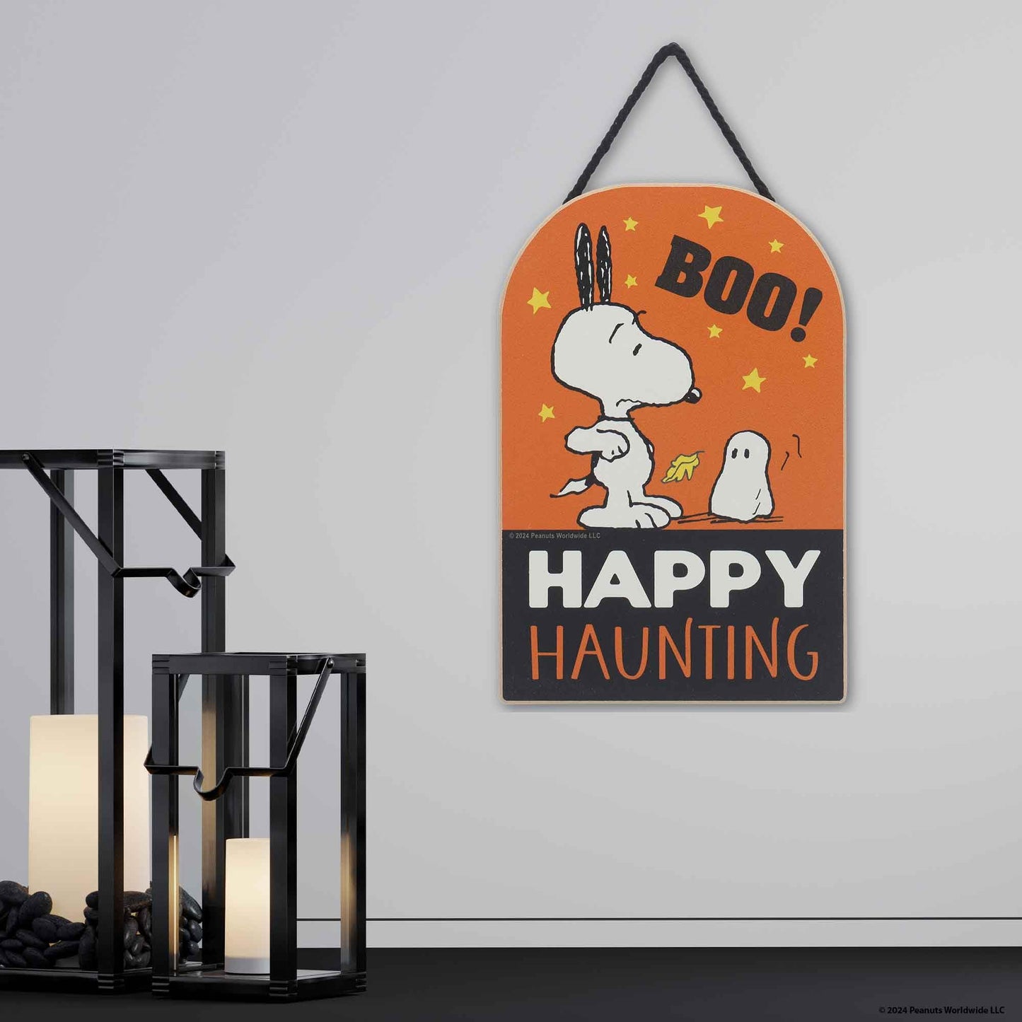 Peanuts Snoopy and Woodstock Happy Haunting Hanging Wood Decor - Fun Peanuts Halloween Decoration for Home