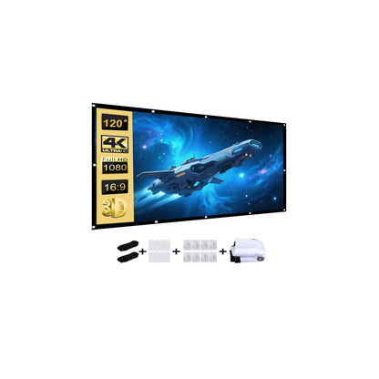 120-inch Projection Screen, Portable 4K Movie Screen, Wrinkle-Resistant, Easy-to-Install Outdoor Projection Screen, 16:9 Foldable and Washable, Suitable for use in Offices, Home theaters, Outdoors.