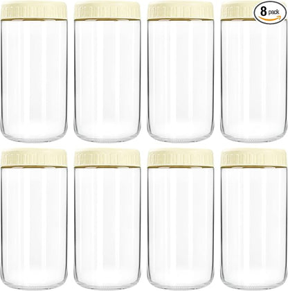 SHOWIN Overnight Oats Containers with Lids, 24oz Glass Jars with Lids 8 pcs, Milk White, Wide Mouth Mason jars for Salad, Yogurt, Snacks, Meal Prep