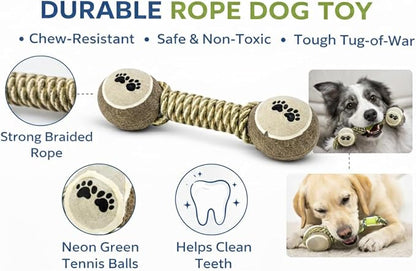 Interactive Rope Dog Chew Toy with Tennis Balls – Durable Cotton Tug & Fetch Toy for Puppies and Small to Large Dogs