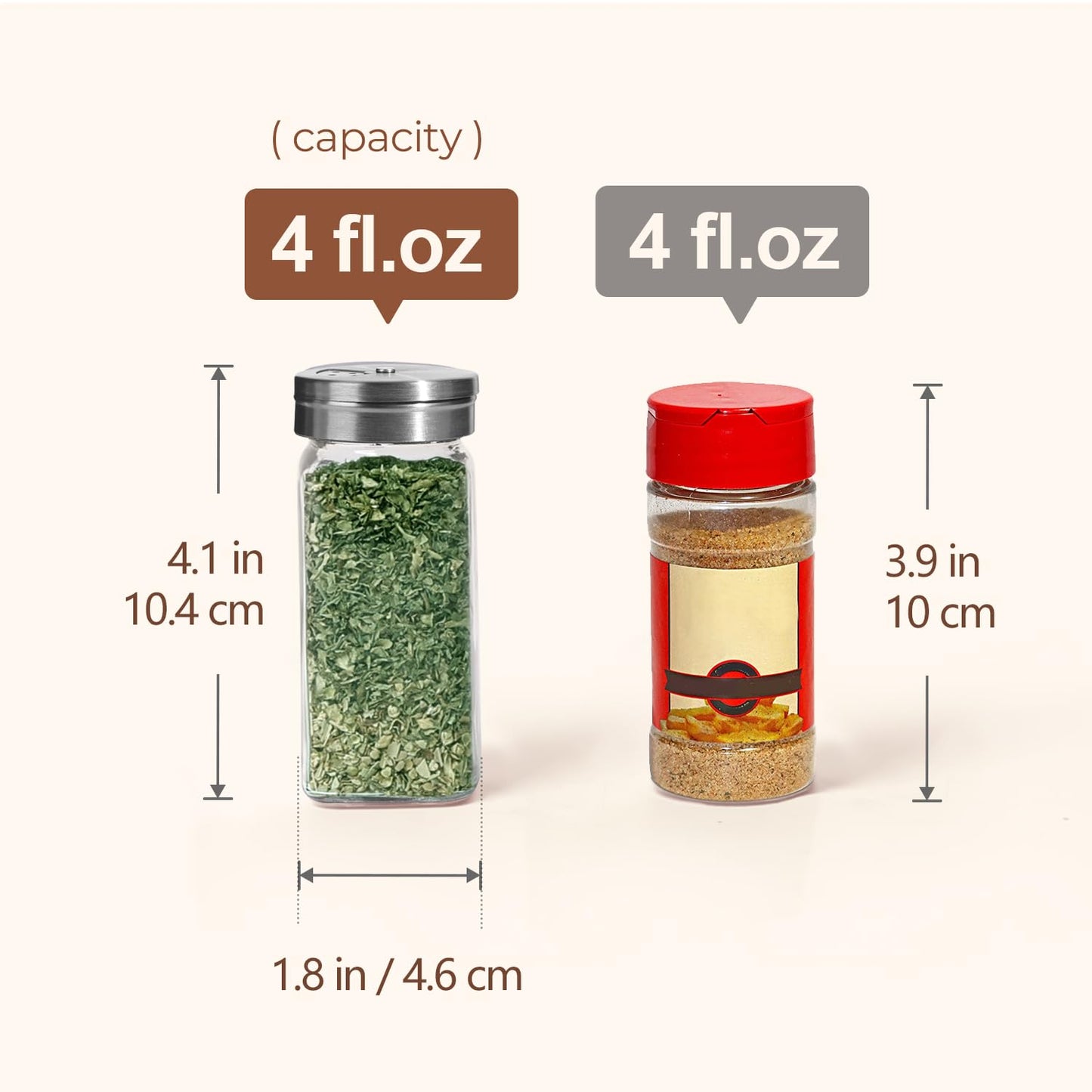 ComSaf Spice Jars with Shaker lids Adjustable, 4oz 6PCS, 9 DIY Labels, Spice Jars Trial Set & Supplement Set, Empty Ingredient Containers and Square Ingredient Bottles for Kitchen and Seasoning