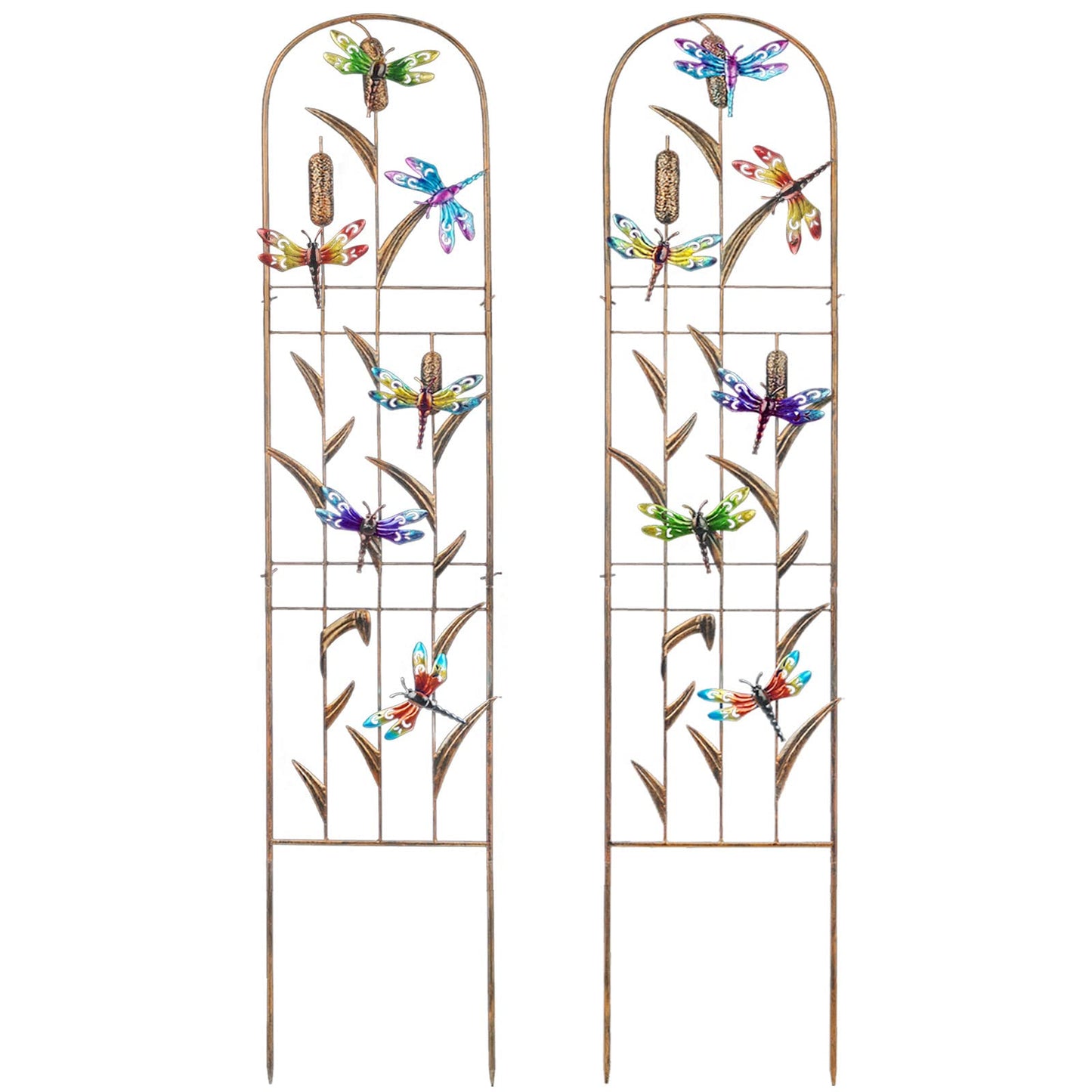 SUNNYPARK Set of 2 Dragonfly Metal Garden Trellis for Climbing Plants, Decorative Vegetables Flowers Vine Trellis for Outdoor Patio 60'' H x 11'' W
