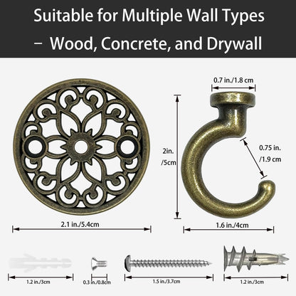 Evsteluo Heavy Duty Ceiling & Wall Hook for Hanging Plants – Holds Up to 50 lbs – – Includes All Mounting Hardware for Drywall, Wood, Cement (2, Antique Brass)