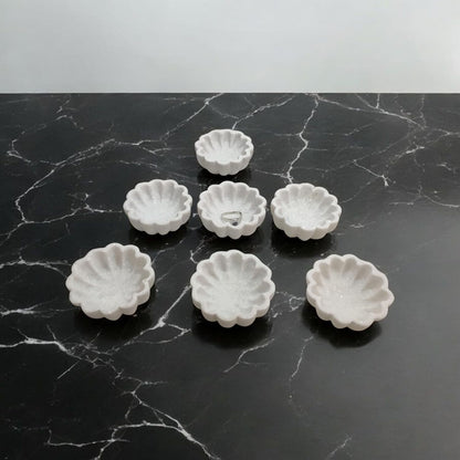 Varenthe HOME Luxury Marble Urli | Marble Key Bowl | Scalloped Fluted Decorative Bowl | Handcrafted Natural Bowl for Home & Festive Decoration | Key Holder (1 Piece)