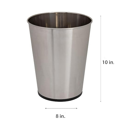 Bath Bliss 5 Liter Small Wastebasket | 2 Pack | Round Open Top | Trash Can | Bathroom | Bedroom | Kitchen | Office | Dorm | Disposal Waste Bin | Garbage | Stainless Steel