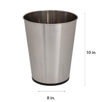 Bath Bliss 5 Liter Small Wastebasket, Stainless Steel | Compact Round Open Top Trash Can | Durable Bathroom Bedroom Dorm Office Garbage Bin | Stylish Space-Saving Waste Disposal Container