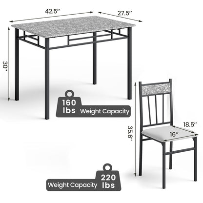 NAFORT 5 Piece Dining Table Set for 4, Faux Marble Kitchen Table and Chairs Set of 4, Vintage Rectangular Dining Room Table with Cushion Padded Seat, Metal and Wood Dining Set Kitchen Furniture, Grey