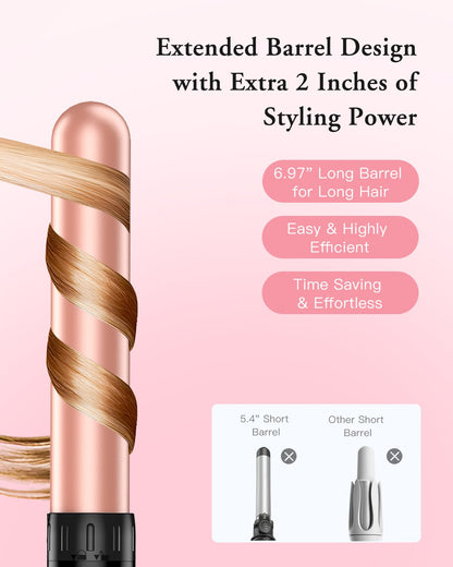 Long Barrel Curling Iron Wand Set, BESTOPE PRO 6 in 1 Curling Wand Set with Ceramic Barrel for Long/Medium Hair, 0.35"-1.25" Interchangeable Hair Wand Curler, Dual Volts, Include Glove & Clips - Black