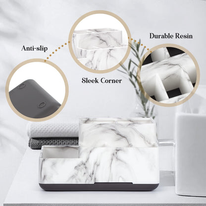 Detachable Toothbrush and Toothpaste Holder for Bathroom Countertop, Large Bathroom Organizer Storage Anti-Slip for Shower, Kitchen, Kids, Family, Multifunction Toothbrush Holders Marble Silver