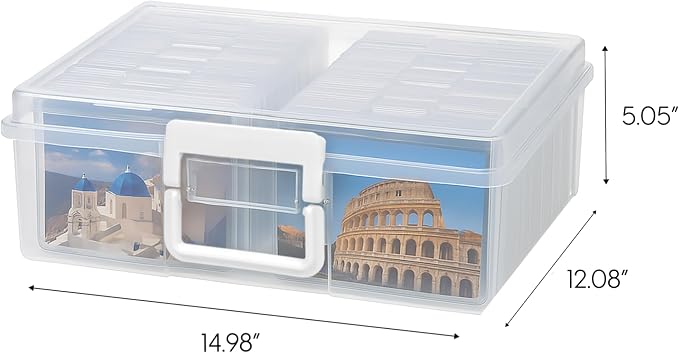 IRIS USA 4" x 6" |Made in USA| 2-Pack Photo Organizers and Picture Storage Box with Handle, 16 Inner Cases/Containers for Tasks, Stickers, Ephemera, & Flashcards - Clear