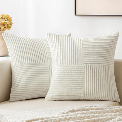 MIULEE Black Corduroy Pillow Covers Pack of 2 Boho Decorative Spliced Throw Pillow Covers Soft Couch Pillowcases Cross Patchwork Textured Cushion Covers for Living Room Bed Sofa 18x18 inch