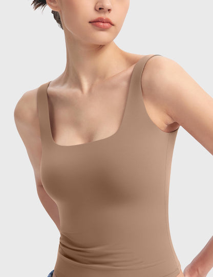 PUMIEY Tank Top for Women Square Neck Sleeveless Double Lined Summer Tops, Taffy Medium