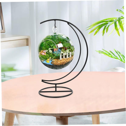 SEWACC Ornament Display Stand Moon- shape Iron Hanging Stand Rack Holder for Hanging Globe Air Plant Terrarium for Christmas Ornament and Home Wedding Decor