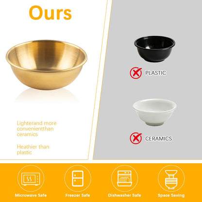 Orepzinc 16 Pcs 3.5 inch Stainless Steel Sauce Dishes Mini Individual Saucers Bowl Round Seasoning Dishes Sushi Dipping Bowl Appetizer Plates (Gold)