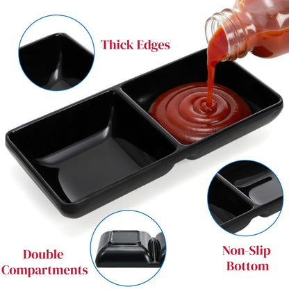 Jowgut 12 Pieces Dual Dipping Sauce Bowls, Melamine Soy Sauce Dish with 2 Compartments, Divided Fondue Plate Appetizer Plate for Restaurant Kitchen Parties Condiments Sauce Ketchup Dishwasher Safe