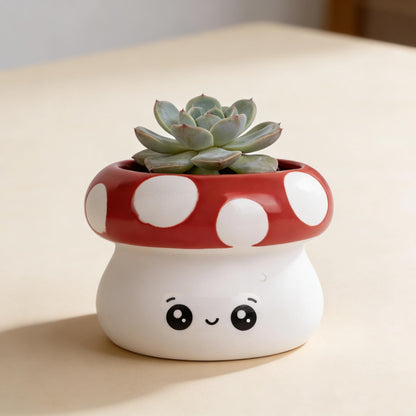 Ceramic Mushroom Planter Pot with Drainage - Funny Plant Pots for Indoor Plants, Succulents, Cactus, Pen Holder, Cute Succulent Pots for Office Desk Home Decor and Gardening Gifts, 4.5x3.35 Inch