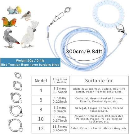 OULIGET Parrot Flying Training Rope with 5 Size Bird Foot Ring,Outdoor Flying Kit Bird Traction Rope,Training Toy Prevent Escaping for Cockatiels Birds Pigeon