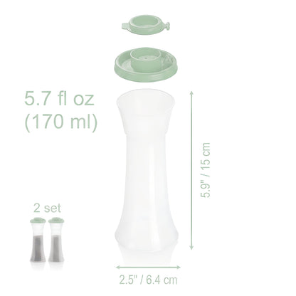 Tupperware Large Hourglass Salt and Pepper Shakers Clear Containers with Sage Green