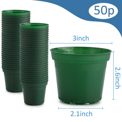 RooTrimmer 2Pcs of Potting Trays and 50 Pack 3inch Small nursey pots Set for Seedling, transplanting