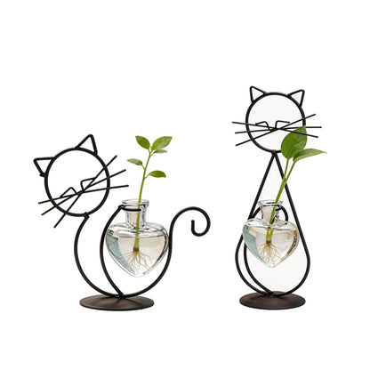 Cat Vase, Plant Propagation Station, Nordic Iron Art Hydroponic Vase, Minimalist Line Cat Desktop Decor for Indoor Home Office