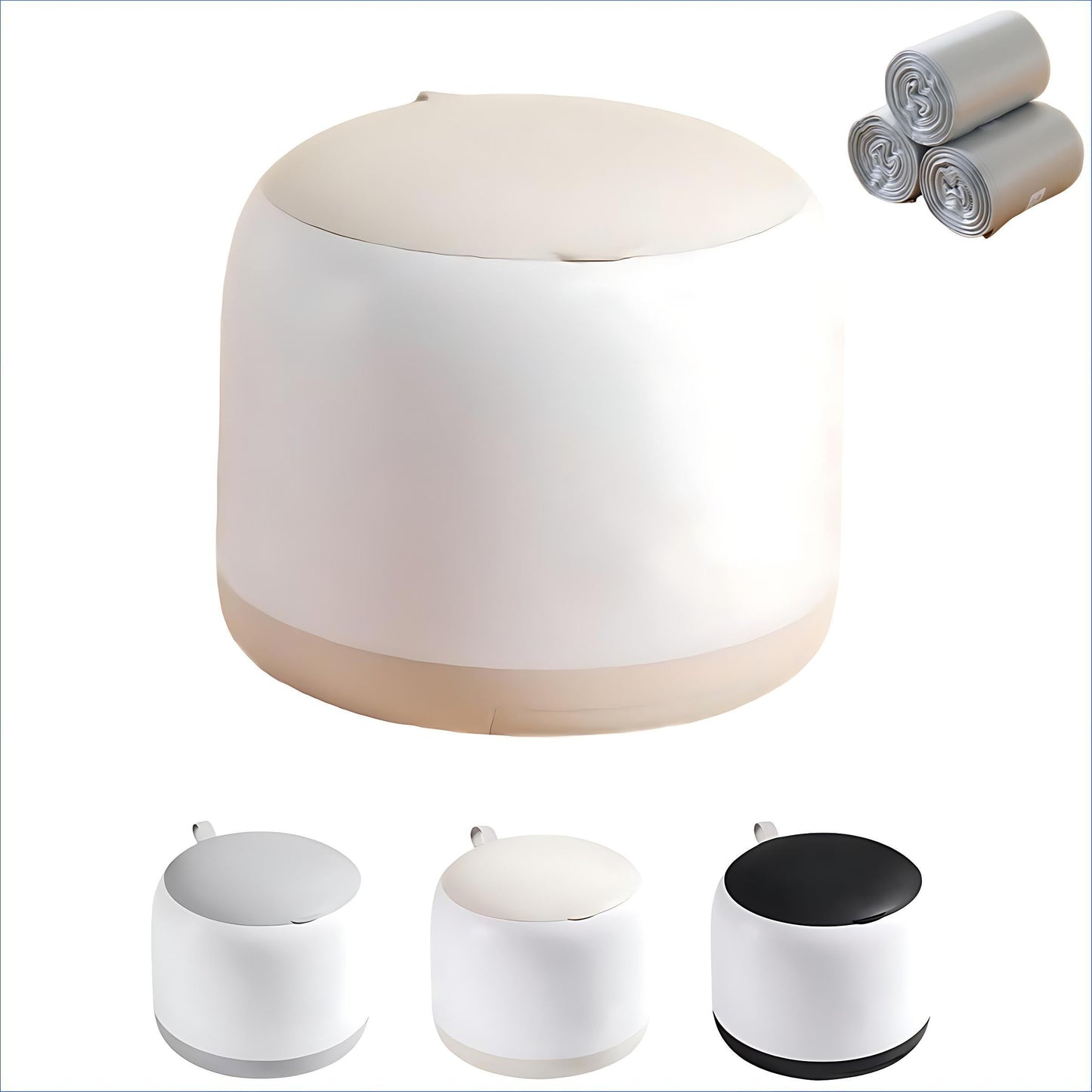 AIWE7D Small Desk mini Trash can Desktop Tiny Garbage can Office Waste Basket with lid with Bracket Home Office Bedroom Living Room Kitchen Garbage Sundries, Includes 90 Trash Bags(Beige-White)