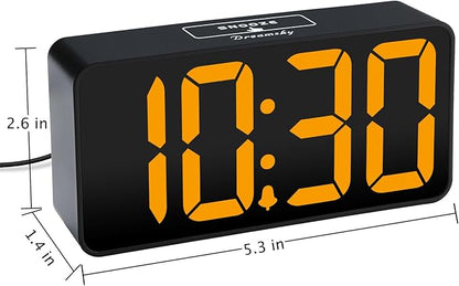 DreamSky Small Digital Alarm Clock for Bedroom with Large Big Numbers | Electric Bedside Desk Clock with USB Charging Port, Brightness Dimmer, Adjustable Alarm Volume, USB-C Adapter Powered