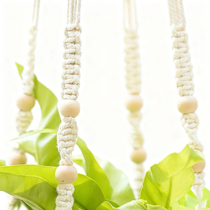 UlifeBetter 2 Pack Macrame Plant Hanger 36 Inch, Ivory Hanging Planter Holder with Wood Beads & No Tassels,Larg Hanging Baskets Indoor Outdoor Boho Home Decor for Flower Pots (2 Hooks Included)