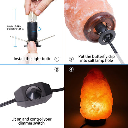 OHLGT 2-Pack Salt Lamp Cord Replacement with Dimmer Switch 5 feet Lamp Cord and 6-Pack Halogen Salt Lamp Bulbs(15 Watts)