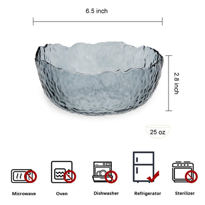 TOSSOW Glass Salad Bowl Irregular Shape Serving Bowls, 25 oz Pyrex Mixing Bowls for Kitchen Prep, Fruit, Snack, Dessert, and Candy Dishes or Nut Bowls(Grey)