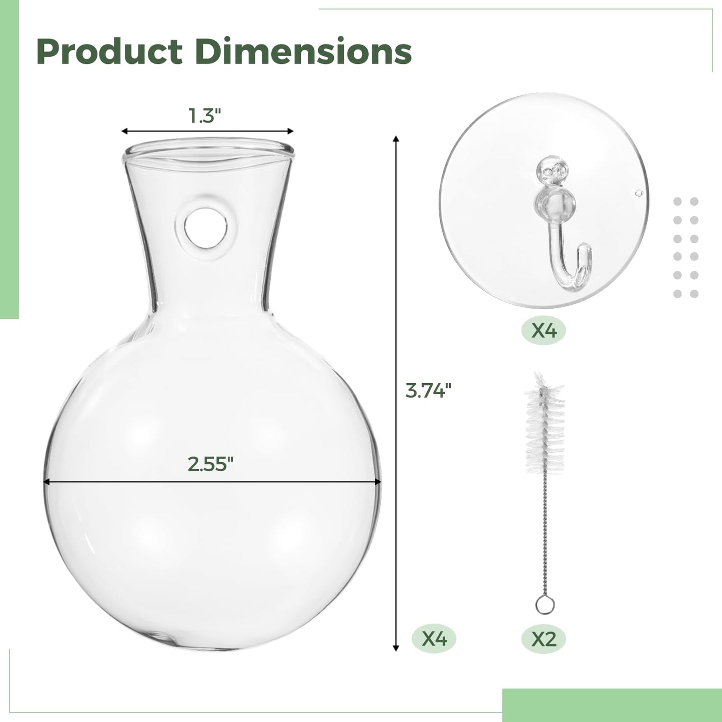 4 Pack Glass Window Propagation Stations, Hanging Plant Vases with Suction Cups, Wide-Mouth Terrarium Planters for Water Propagation & Rooting Cuttings, Includes 2 Cleaning Brushes, Home Decor Gift