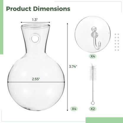 4 Pack Glass Window Propagation Stations, Hanging Plant Vases with Suction Cups, Wide-Mouth Terrarium Planters for Water Propagation & Rooting Cuttings, Includes 2 Cleaning Brushes, Home Decor Gift