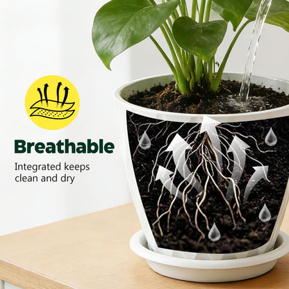 KEETUMOOD Plant Pots, Self Watering Planters with Drainage Holes and Trays, Flower Pots for Indoor Outdoor - 6 Pack(4/5/6/6.5/7/8 Inch) (White)