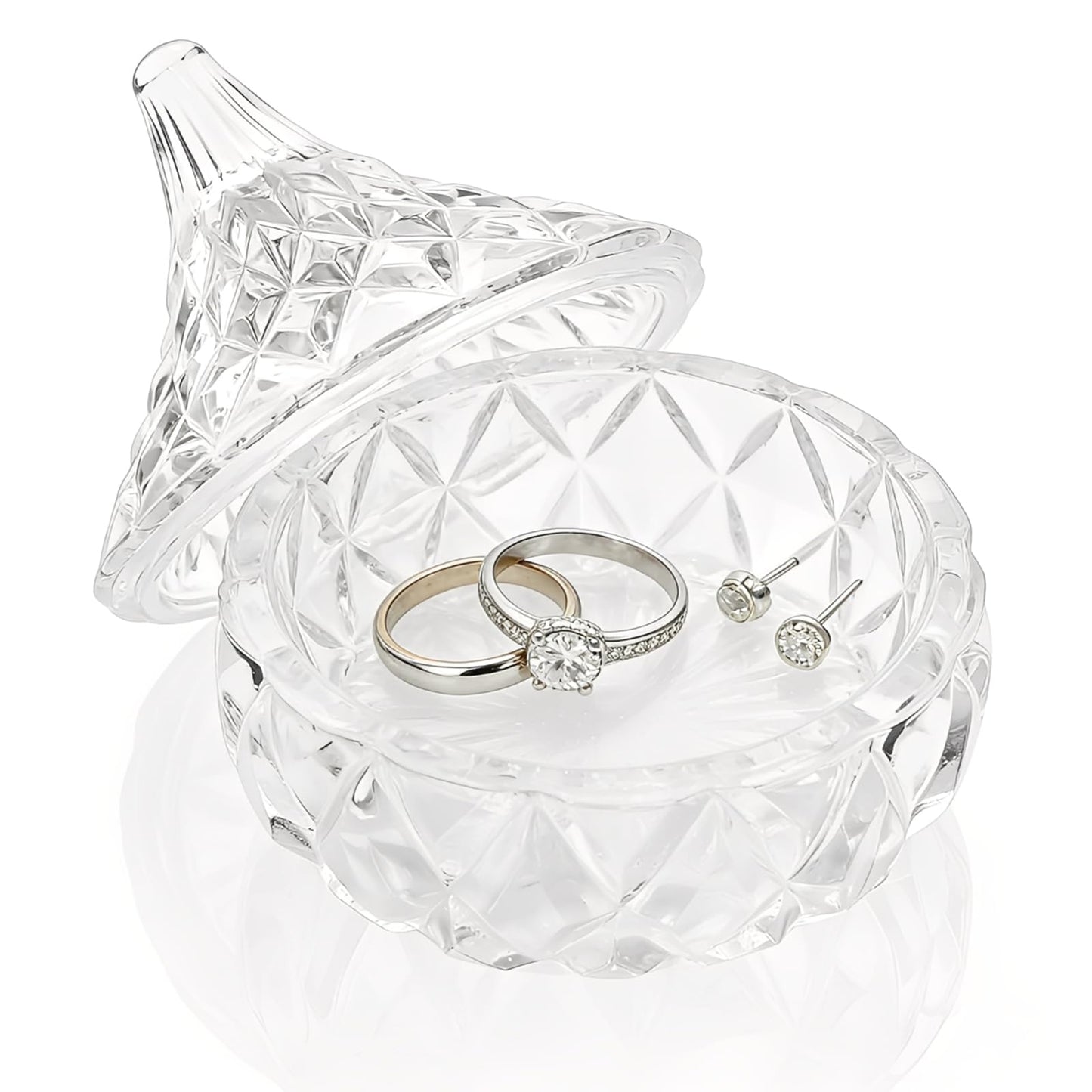 Glass Jewelry Box, Crystal Candy Dish with Lid, Ring Box, Small Trinket Dish, Jewelry Organizer Dish with Lid, Decorative Jewelry Bowls for Home Decor, Christmas Birthday Gifts for Women (Classic)