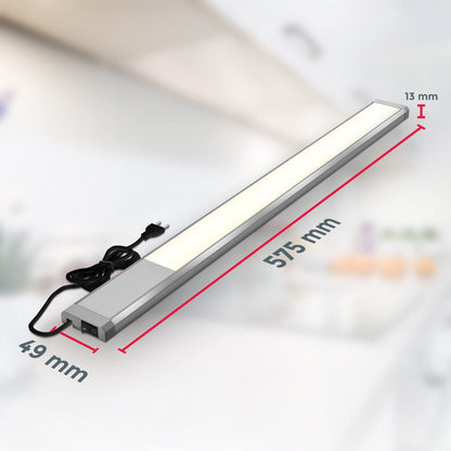B.K.Licht - LED Strip with On/Off Switch, Warm White Light Colour, Includes Plug Cable, Under-Unit Light, Kitchen, LED Light Strip, Kitchen, Cabinet Lighting, Kitchen Lamp, 57.5 x 4.9 x 1.3 cm, Titanium-Coloured